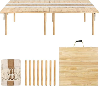 60" x 30" Boho Low Picnic Table, Foldable Solid Wood Construction | Beach Table with Tablecloth & Adjustable Legs, Indoor & Outdoor Use for Beach, Camping, BBQ, Wedding & Warm Family Gatherings