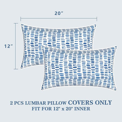 LVTXIII 2 Pack Outdoor Lumbar Pillow Covers 12x20 Inch with Piping, Water-Repellent Back Cushion Covers ONLY for Patio Furniture, Sofa, Garden Bench, A Pebble Blue