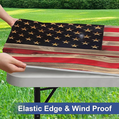 Irisbell Picnic Table Cover with Elastic Edge,6FT Wind Proof Wrinkleproof Fitted Tablecloth Cover Camping Beach Patio Rectangle Table Cloth for Indoor Outdoor (American Flag, 30'' x 72'')