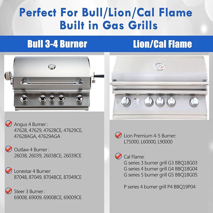 Built in 4 Burner 30 Inch Grill Replacement Parts for Bull Angus Cal Flame Lion Angus Outlaw 47629 47628 26038 26039 Drop in Grill 16631 Flame Tamer Flavor Bars 16521 Heat Plate Shields
