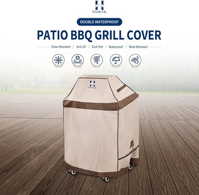 HAMLER Grill Cover 30 Inch, Heavy Duty Waterproof BBQ Covers, Gas Grill Covers Fits Weber Spirit, Weber Genesis, Char-Broil, Nexgrill, Brinkmann, Brown & Beige