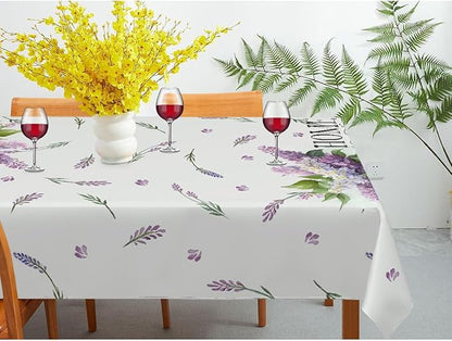 Decorative Rectangle Table Cloths Purple Lavender Leaves Home Sweet Home Tablecloth Table Cover for Dining/BBQ/Picnic/Coffee Table 52 X 70 Inches