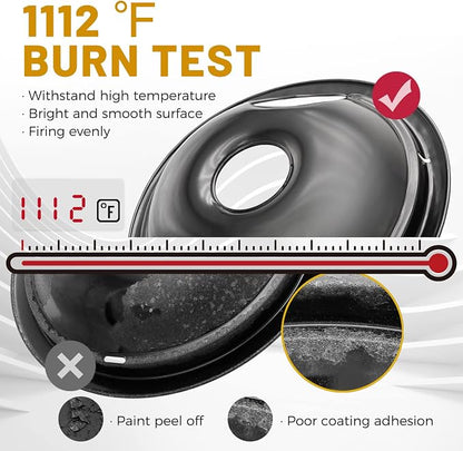4 Pack Black Cooktop Drip Pans, Compatible with GE Hotpoint Stove. Include 2 Pcs 6'' Range Replacement Drip Pans and 2 Pcs 8 '' Burner Drip Pans for Electric Stove Top