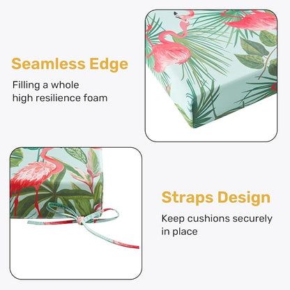 Outdoor Chair Cushions, Set of 4, 24"*24"*4", Water Resistant, Flamingos