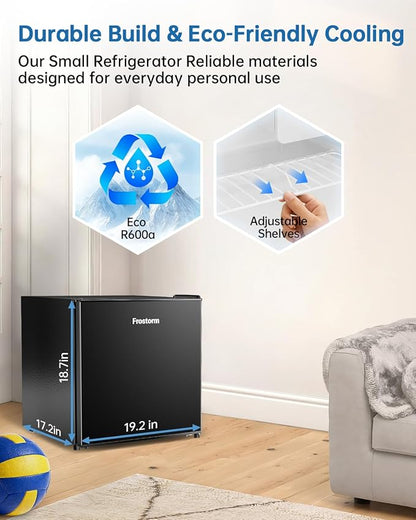 1.6 Cu Ft Mini Fridge with Freezer - 30dB Ultra Quiet Upright Freezer for Bedroom, Dorm & Office | Compact Fridge, Adjustable Thermostat, Reversible Door, ETL Certified