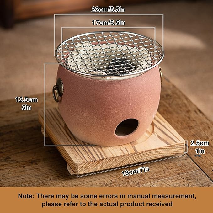 Red Clay Charcoal Stove For 1-4 People, Pottery Barbecue Stove, Portable Charcoal Grill, Pottery Hibachi, Camping Clay Stove, Suitable For Indoor And Outdoor Use