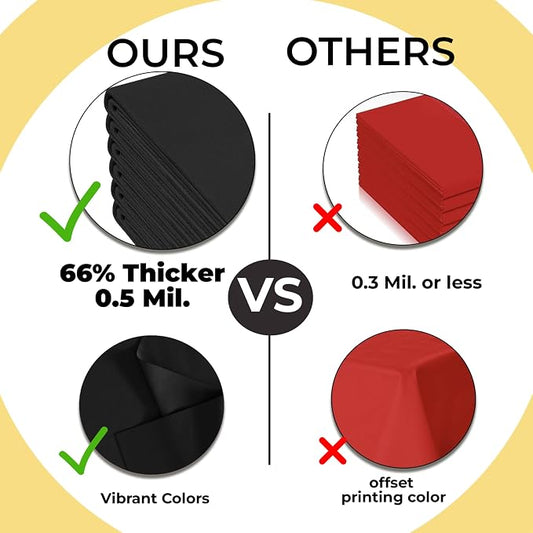 Exquisite Party Solids 66% Thicker Premium Plastic Table Cloth Rectangle Table Cover 0.5 Mil 6 Pack Black Table Cloth 54 Inch x 108 Inch Disposable Tablecloth Won't Tear Easily Like Cheap Thin Brands