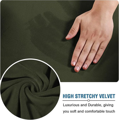 H.VERSAILTEX Modern Velvet Plush 4 Piece High Stretch Sofa Slipcover Furniture Protector Form Fit Velvet Extra Large Sofa Cover for 3 Cushion Couch Width Up to 105 Inch (XL Sofa, Olive)
