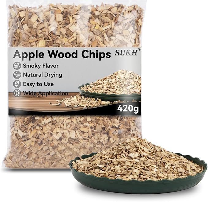 Sukh 420G Apple Wood Chips for Smoker - Wood Smoker Chips Smoking Wood Chips Flavors Wood Smoking Chips Grill Wood Chips Cocktail Smoker Smoker Wood Chips for Grilling,Smoking,Barbecue