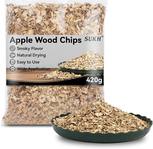 Sukh 420G Apple Wood Chips for Smoker - Wood Smoker Chips Smoking Wood Chips Flavors Wood Smoking Chips Grill Wood Chips Cocktail Smoker Smoker Wood Chips for Grilling,Smoking,Barbecue