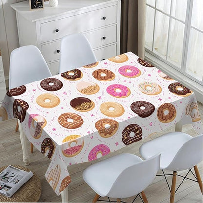 TKS MITLAN Donuts Tablecloth 60x84 Inch Rectangular Sweet Food Heart Shape Dots Chocolate Sauce Dessert Oblong Table Cloth Kitchen Table Decorations for Home Dinner Party