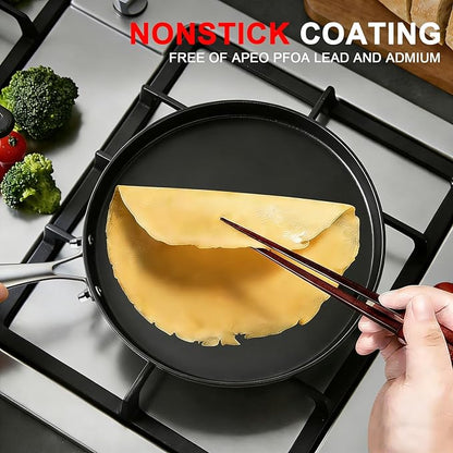 12" Cast Iron Griddle Pan with Stainlessl Steel Handle, Pre-Seasoned Nonstick Round Skillet for Stovetop, Oven and Grill, Perfect for Pancakes, Crepes, Tawa, Dosa, Tortilla