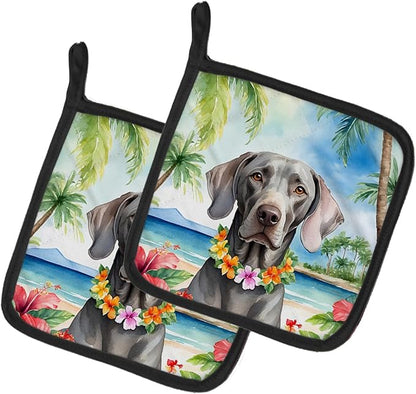 Caroline's Treasures Weimaraner Luau Pair of Pot Holders Kitchen Heat Resistant Pot Holders Sets Oven Hot Pads for Cooking Baking BBQ, 7 1/2 x 7 1/2