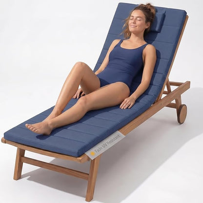 Quilted Chaise Lounge Outdoor Patio Furniture Cushions | Water-Resistant Patio Chair Cushions | Durable, High-Density Foam Outdoor Chair Cushions - Heather Indigo, 74"x23" (Chair Not Included)