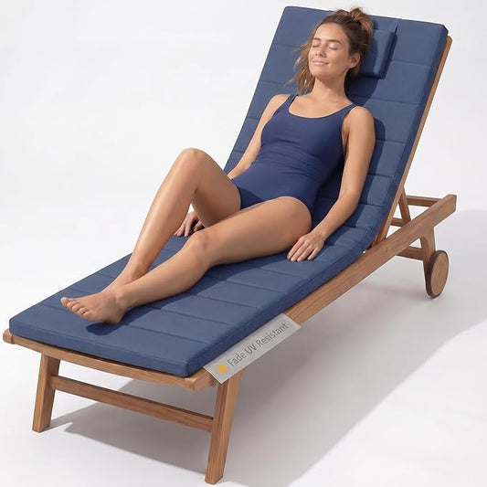 Quilted Chaise Lounge Outdoor Patio Furniture Cushions | Water-Resistant Patio Chair Cushions | Durable, High-Density Foam Outdoor Chair Cushions - Heather Indigo, 74"x23" (Chair Not Included)