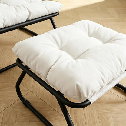 Rocking Chair with Ottoman, Modern Metal Frame Outdoor Rocker, Comfy Patio Lounge Chair with Footrest, Reading Glider Chairs for Living Room, Bedroom, Balcony, Garden, Relax, White