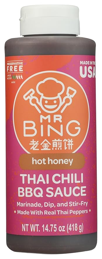 Mr Bing Sweet & Spicy Chili Crisp BBQ Sauce, 14.75 oz, Marinade Dip and Stir-Fry Sauce, Made in USA, Gluten-Free, MSG Free (Pack of 1) (Hot Honey Thai Chili)