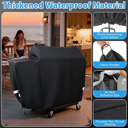 Utheer Grill Cover for Rec Tec RT-590, Recteq Deck Boss 590 Wood Pellet Grill - Upgraded Full-Length Heavy Duty Waterproof Anti-UV Cover with Elastic Drawstring for Recteq RT-590 Grill Accessories