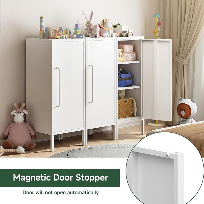 Metal Storage Cabinet with 2 Adjustable Shelves Small Storage Cabinets with Door for Office Kitchen Bathroom Living Room Pantry Garage (White)
