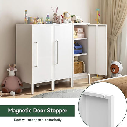 Metal Storage Cabinet with 2 Adjustable Shelves Small Storage Cabinets with Door for Office Kitchen Bathroom Living Room Pantry Garage (White)