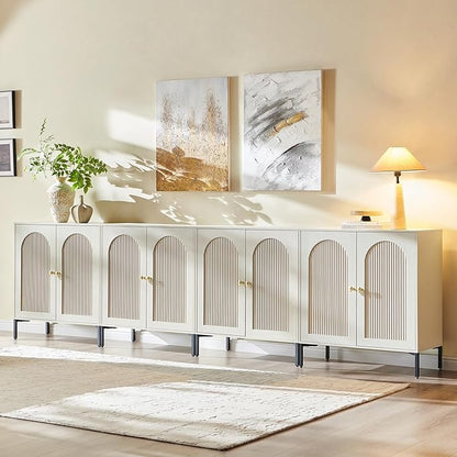 IFBUY Modern Sideboard Buffet Cabinet, 123.5" W Fluted Arched Buffet Cabinet with Storage and Adjustable Shelves, Wooden Modular Coffee Bar Cabinets for Kitchen, Entryway, Cream