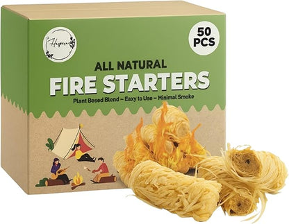 Fire Starters – 50 Natural Fire Starter Pieces for Fireplace, Wood Stove, Campfire, BBQ, Pizza Oven, Fire Pit & Smoker – Safe Charcoal Starters for Grill & Pellet Stove