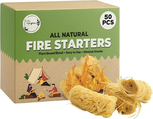 Fire Starters – 50 Natural Fire Starter Pieces for Fireplace, Wood Stove, Campfire, BBQ, Pizza Oven, Fire Pit & Smoker – Safe Charcoal Starters for Grill & Pellet Stove