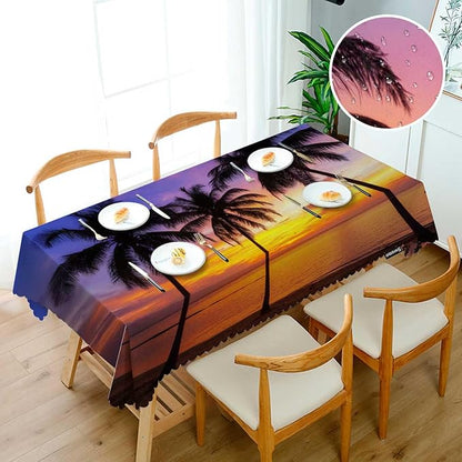 Swono Palm Trees Rectangular Tablecloth Ocean Seascape Beach Palm Tree Sunset Non-Fading Table Cloth Kitchen Dining Room Table Cover for Party Picnic BBQ 50x72 Inch Tablecloths