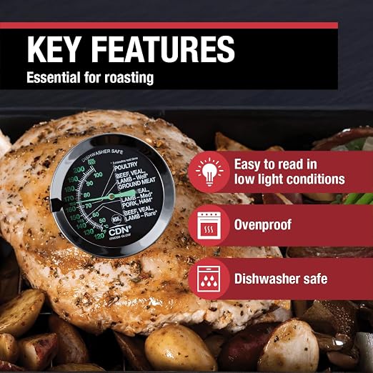 CDN Ovenproof Meat Thermometer – Glow Dial | ProAccurate® | 2" Easy-Read Dial | Waterproof, Recalibratable | For Oven Roasting, Poultry, Beef, BBQ | IRM200-GLOW