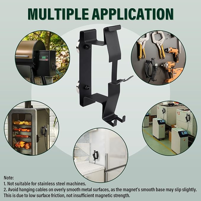 Strong Magnetic Power Cord Organizer, Goldusk All-Metal Cable Holder with Built-in Hook for Most BBQ Wood Pellet Smoker Grills Accessories for Traeger, for Pit Boss, for Z Grill &More (Indoor/Outdoor)