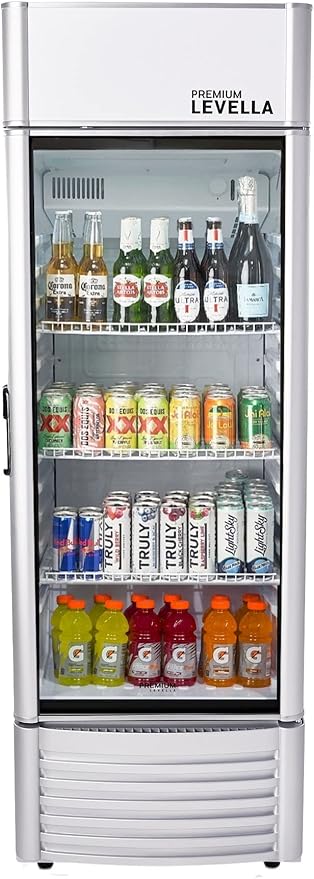 PremiumLevella PRF65DX Single Door Merchandiser Refrigerator-Upright Beverage Cooler-6.5 cu ft-Silver, 6.5 cu.ft. Single Swing Door