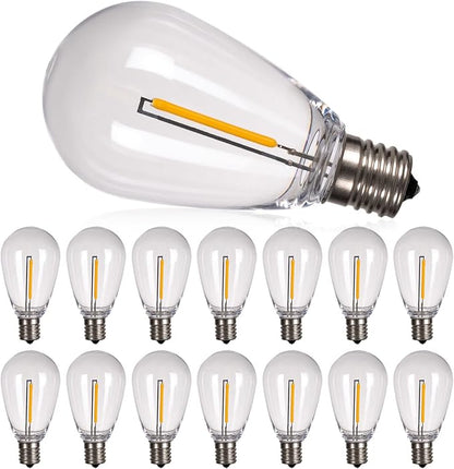 addlon LED Replacement Bulbs S14 15-Pack 1W E17 Waterproof Shatterproof | Commercial Grade Quality, LED Dimmable Compatible Clear Plastic E17 Screw Base for Our Outdoor String Light
