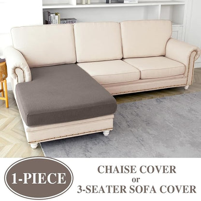 LA MEACK Couch Cushion Cover Chaise Lounge Cover Washable Separate Seat Chaise Couch Cover Stretch Sectional Sofa Slipcover(1 Piece for Chaise or Sofa 3-Seater, Taupe)