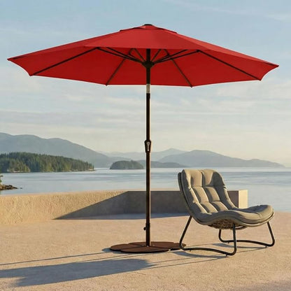 Kingdura 9FT Outdoor Patio Umbrella, Round Market Table Umbrella with Push‑Button Tilt and Crank Lift, 8 Sturdy Metal Ribs, UV50+ Protection Canopy for Backyard, Lawn, Deck, Poolside, Garden (Red)