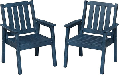 Outdoor Dining Chairs Set of 2, HDPE Patio Chairs 650LBS Capacity All-Weather Yard Armchair with Slatted Seat, 23.9" Wide Heavy Duty Modern Backyard Furniture for Garden, Poolside, Deck (Navy Blue)