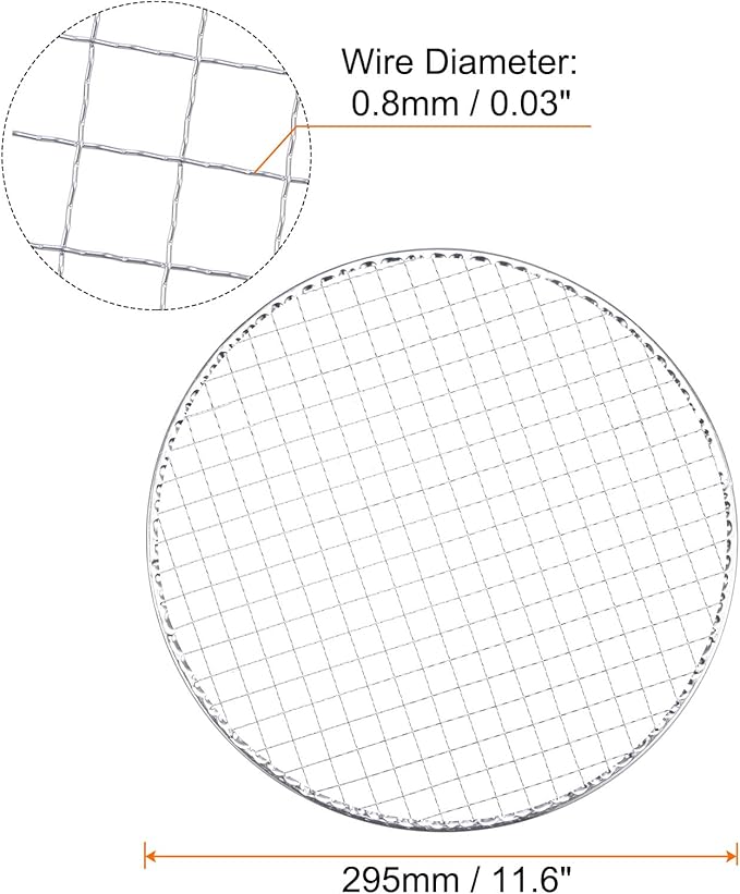 HARFINGTON 5pcs Round BBQ Grill Net 11.6" Dia Galvanized Iron Barbecue Mesh Mat for Baking Smoking Charcoal Grilling Roasting
