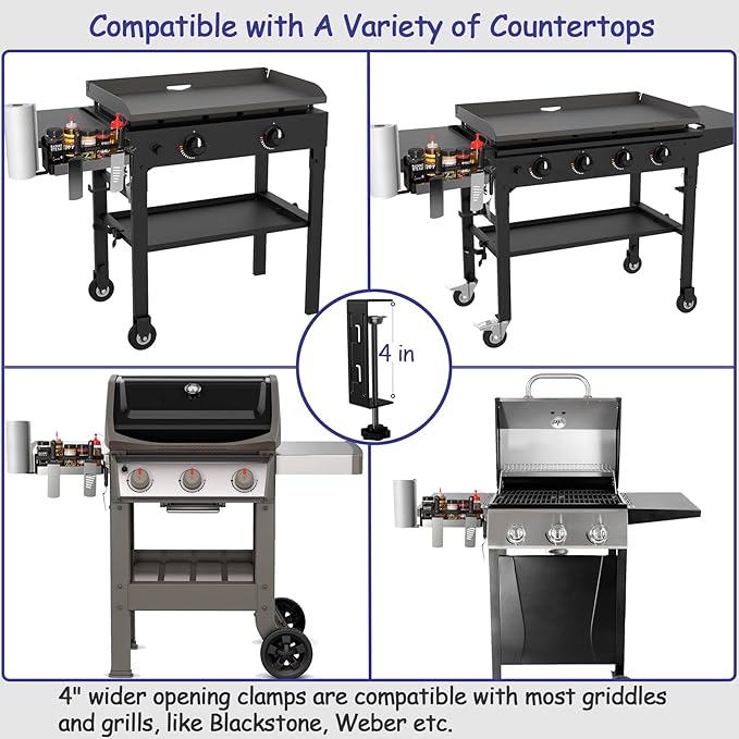Geesta Upgraded Griddle Caddy for Blackstone 28"/36" Griddles/Weber Grill/Prep Cart, BBQ Grill Accessories Space Saver with Magnetic Tool Holder & Paper Towel Holder