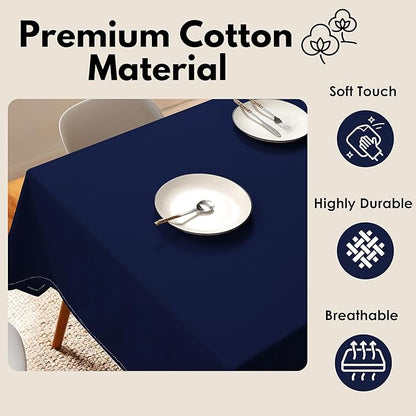 Table Cloths 100% Cotton 52 Inch x 70 Inch Decorative Washable Rectangle Tablecloth Table Cloth for Gifts, Buffet, Dining, Kitchen & Camping - Indigo Blue