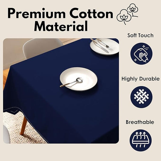 Table Cloths 100% Cotton 52 Inch x 70 Inch Decorative Washable Rectangle Tablecloth Table Cloth for Gifts, Buffet, Dining, Kitchen & Camping - Indigo Blue