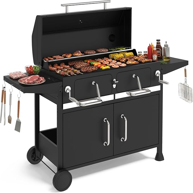 NATURAL EXPRESSIONS Charcoal Grills,36" Outdoor Barbecue Grill,Heavy Duty Dual-Zone Smoker Grill with 2 Lifting Charcoal Trays,Foldable Side Tables,Oversized Cooking Area for bbq,Yard,Party