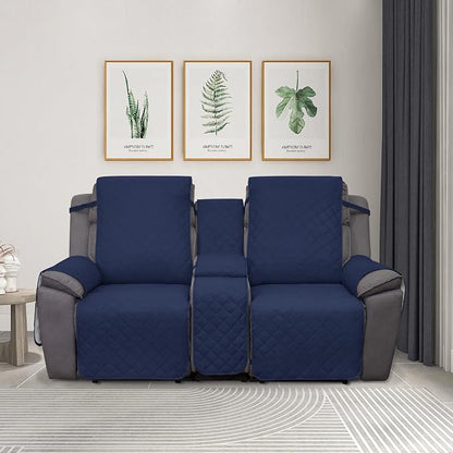 PureFit Water Resistant Reversible Loveseat Recliner Cover - Non Slip Furniture Protector for 2 Seat Recliner, Navy/Ivory | Double with Console, Non Slip Split Sofa Cover, Washable Reclining Cover, Navy/Ivory