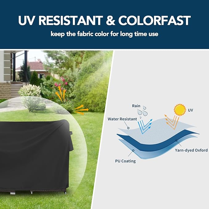Easy-Going Rectangle Patio Furniture Cover Waterproof Outdoor Dining Table and Chair Cover Anti-UV Outside Sectional Sofa Set Covers (126" L x 63" W x 28" H, Black)