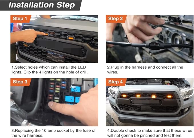 LED Grill Lights for 2016-2022 Aftermarket Toyota Tacoma TRD PRO Grille with Harness & Fuse(Amber light with Amber housing)