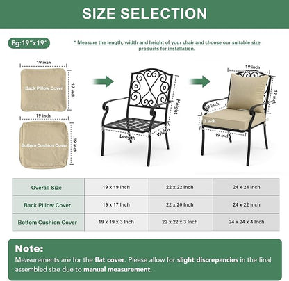 Summsun Outdoor Chair Cushions 24 x 24 Inch, Faux Linen Patio Furniture Cushions, Water Resistant Backrest and Deep Seat Cushion Set with Ties, Removable Cover, Non-Slip Bottom, Nature