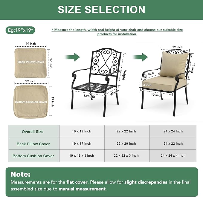 Summsun Outdoor Chair Cushions Set of 4, Faux Linen Patio Furniture Cushions, Water Resistant Backrest and Seat Cushion Set with Ties, Removable Cover, Non-Slip Bottom, 19 x 19 Inch, Nature