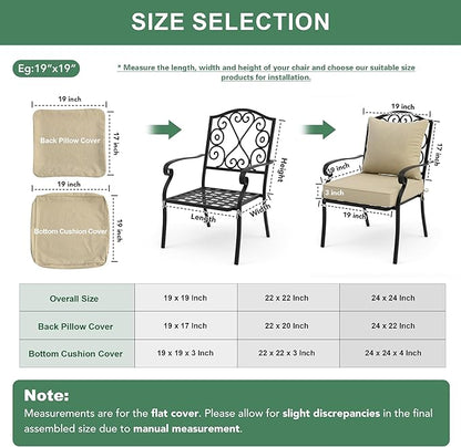 Summsun Outdoor Chair Cushions Set of 4, Faux Linen Patio Furniture Cushions, Water Resistant Backrest and Seat Cushion Set with Ties, Removable Cover, Non-Slip Bottom, 19 x 19 Inch, Nature