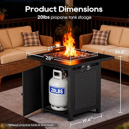 FDW 28-Inch Square Outdoor Propane Fire Pit Table, 50,000 BTU CSA Listed Gas Firepit with Lid & Lava Rock, Alloy Steel Patio Fire Pit Table for Patio Deck Garden
