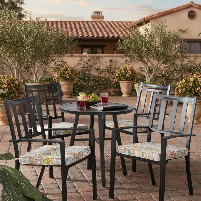 Outdoor 18 inch Square Patio Dining Chair Pads – Comfortable Fiber-Filled Seat Cushions with Ties, Reversible Polyester Fabric - Jamboree Paisley, Set of 4
