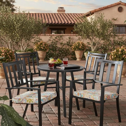 Outdoor 18 inch Square Patio Dining Chair Pads – Comfortable Fiber-Filled Seat Cushions with Ties, Reversible Polyester Fabric - Jamboree Paisley, Set of 4