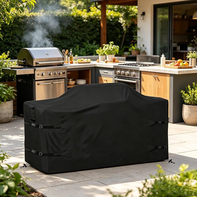 98 Inch Island Grill Cover Kitchen Extra Large Grill Cover 600D Oxford Cloth Heavy Duty Waterproof 98" L x 42" W x 48" H, Black